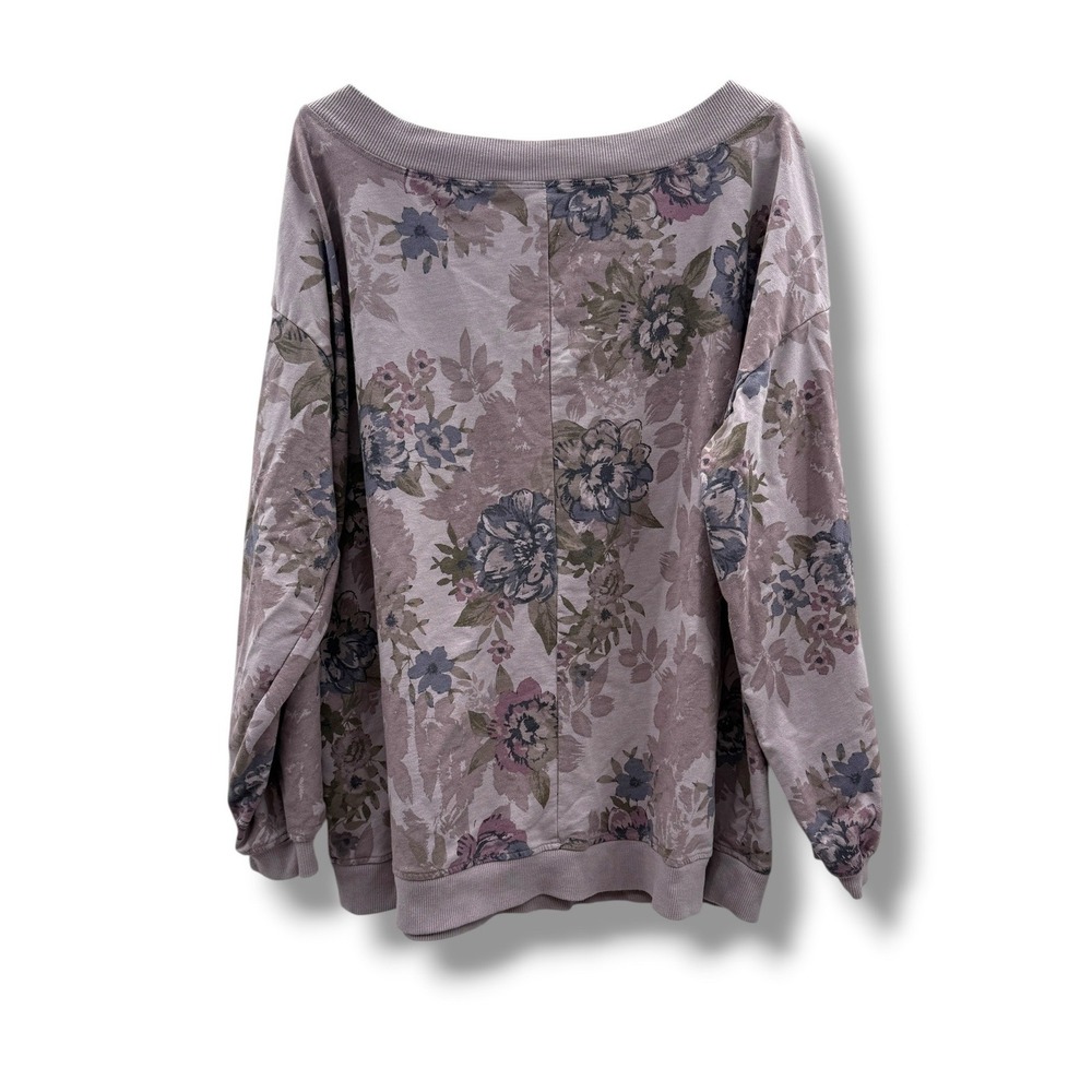 Maurices Floral Sweatshirt Womens 1X Purple French Terry Boat Neck Boho Pullover - Picture 2 of 6